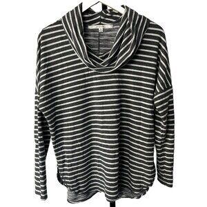 Studio M Sweatshirt Cowl Neck Drop Long Sleeve Striped Stretch Linen Blend Small